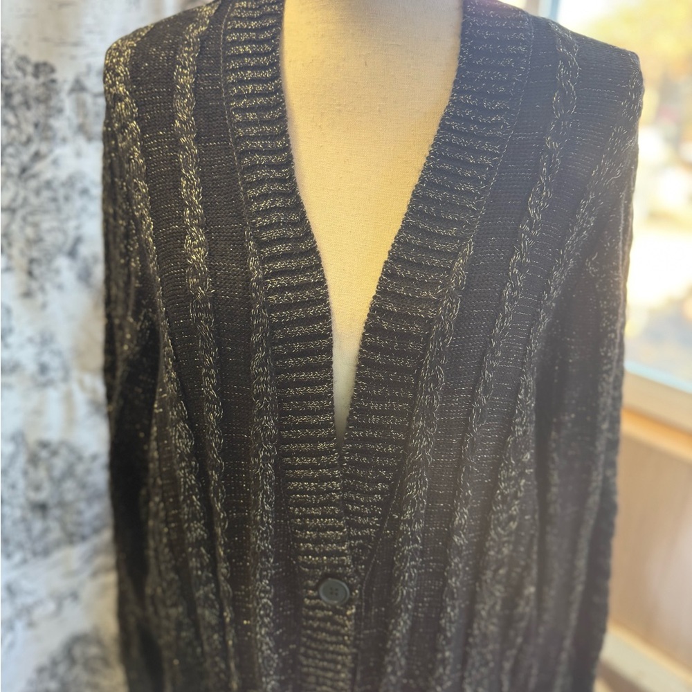Torrid Woman’s Plus Long Cardigan Black W Gold Shimmer Dressy NWT 4X Holiday - Picture 2 of 10